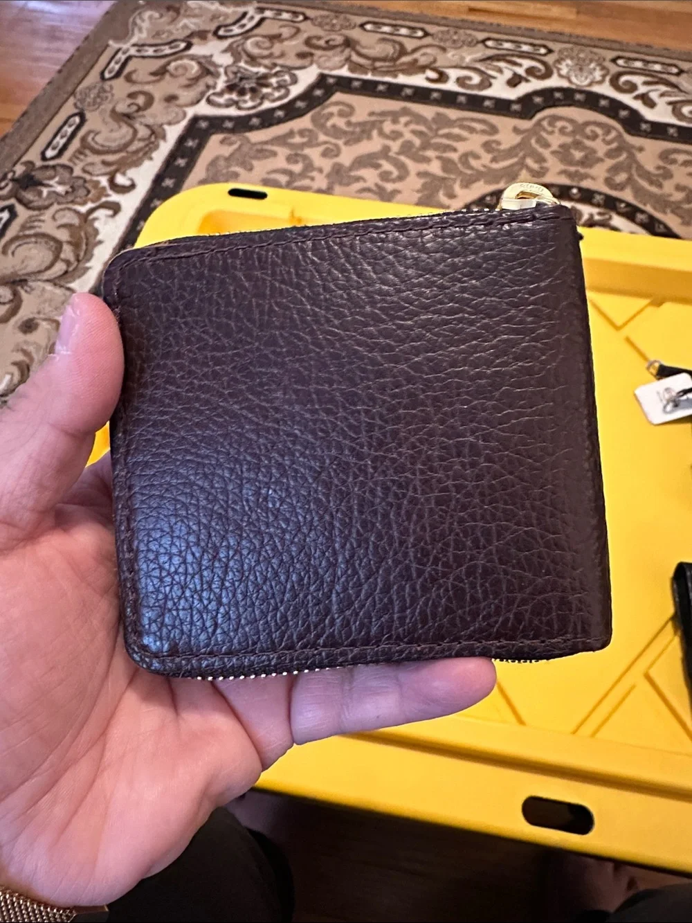 Portland Leather Dark Brown Pebble-Grain Zip Card Holder